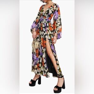 ASOS DESIGN Floral Balloon Sleeve Open Back Maxi Dress